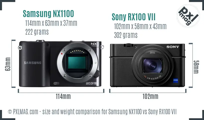 Samsung NX1100 vs Sony RX100 VII size comparison