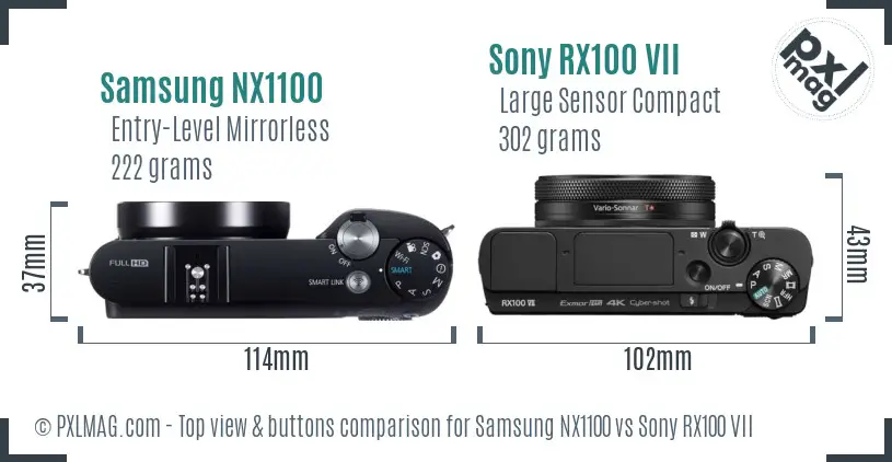 Samsung NX1100 vs Sony RX100 VII top view buttons comparison