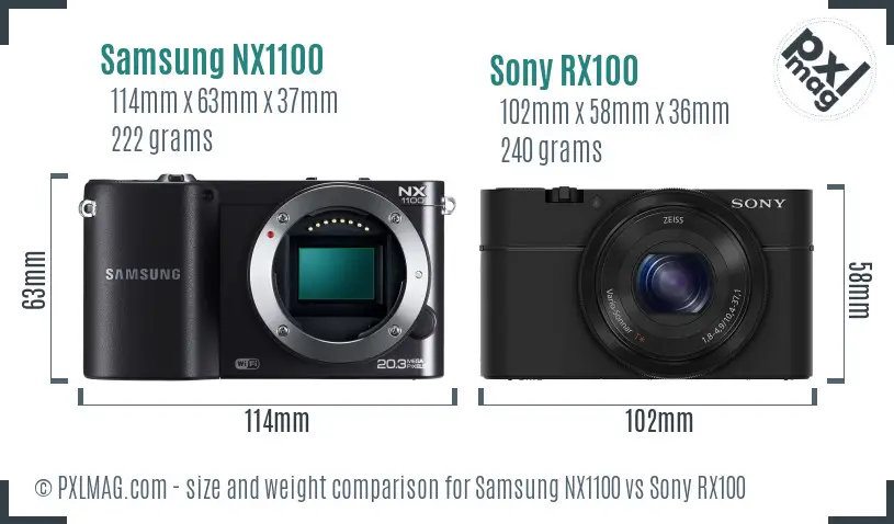 Samsung NX1100 vs Sony RX100 size comparison Samsung NX1100 vs Sony RX100 size comparison