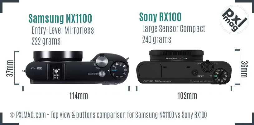 Samsung NX1100 vs Sony RX100 top view buttons comparison Samsung NX1100 vs Sony RX100 top view buttons comparison