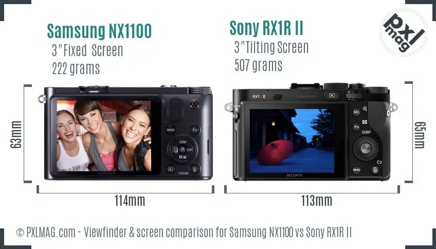 Samsung NX1100 vs Sony RX1R II Screen and Viewfinder comparison