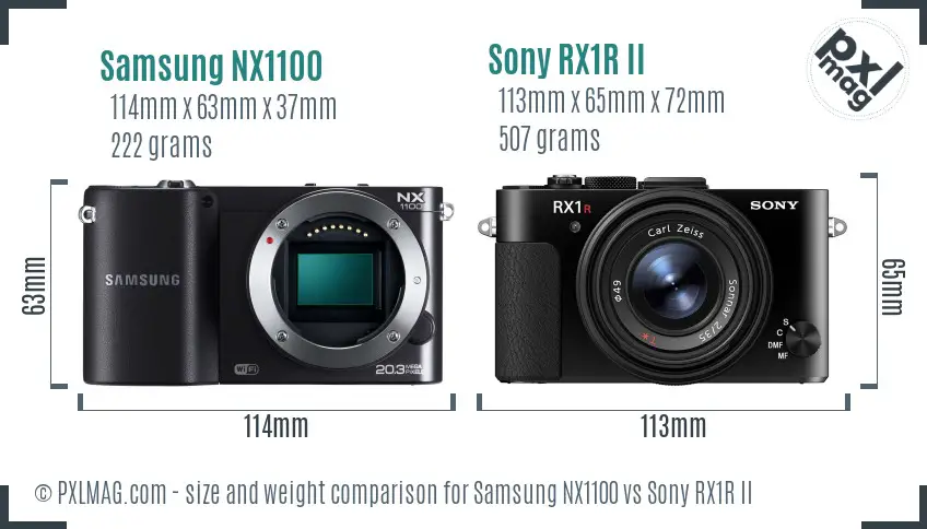 Samsung NX1100 vs Sony RX1R II size comparison