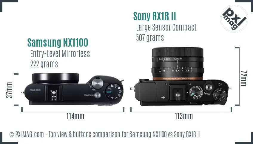 Samsung NX1100 vs Sony RX1R II top view buttons comparison
