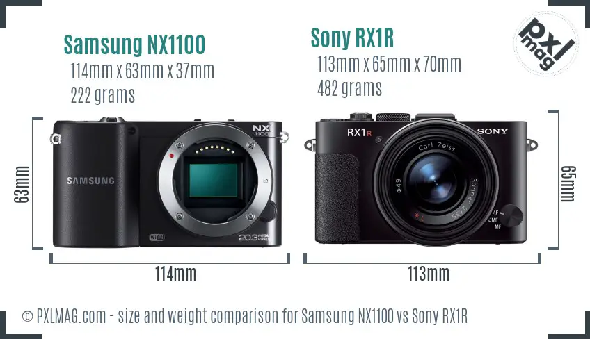 Samsung NX1100 vs Sony RX1R size comparison