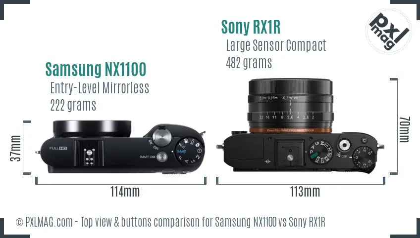 Samsung NX1100 vs Sony RX1R top view buttons comparison