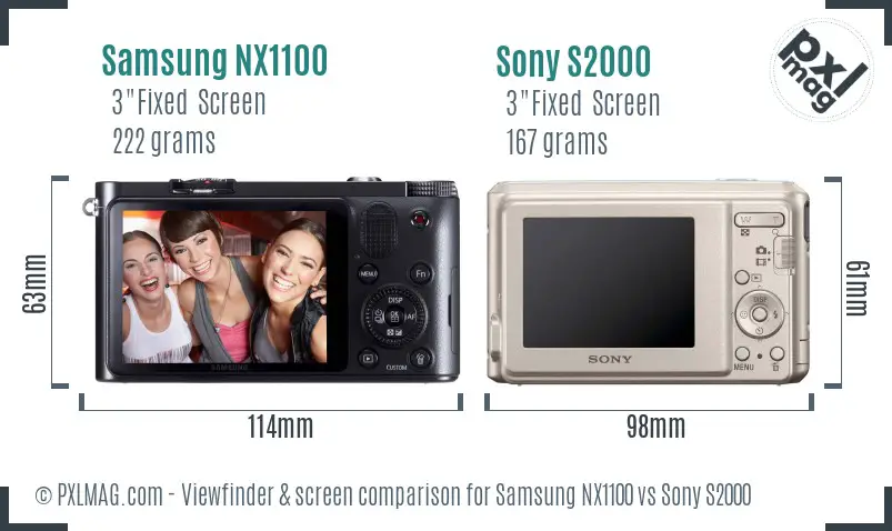 Samsung NX1100 vs Sony S2000 Screen and Viewfinder comparison