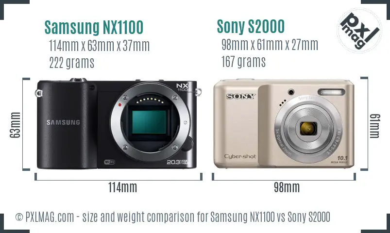 Samsung NX1100 vs Sony S2000 size comparison