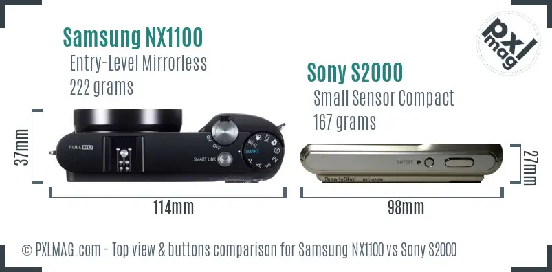 Samsung NX1100 vs Sony S2000 top view buttons comparison