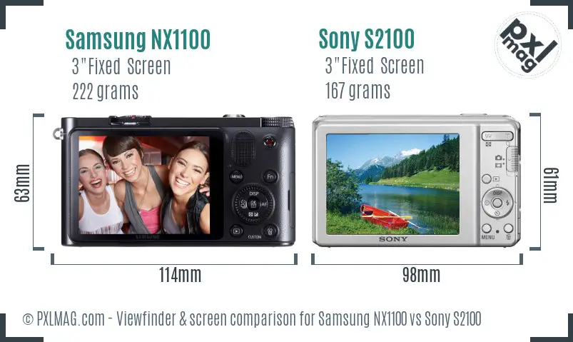 Samsung NX1100 vs Sony S2100 Screen and Viewfinder comparison