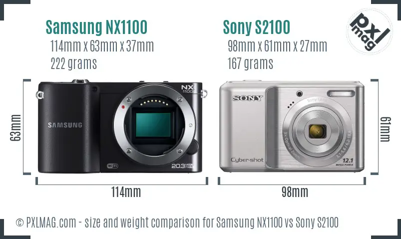 Samsung NX1100 vs Sony S2100 size comparison