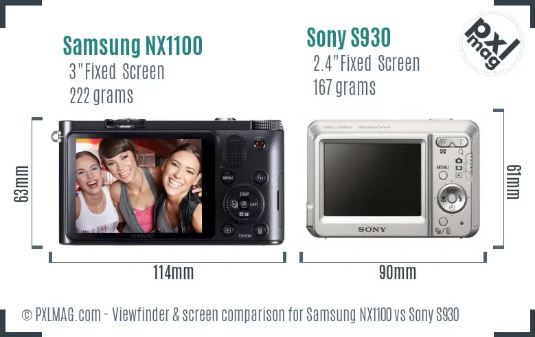 Samsung NX1100 vs Sony S930 Screen and Viewfinder comparison