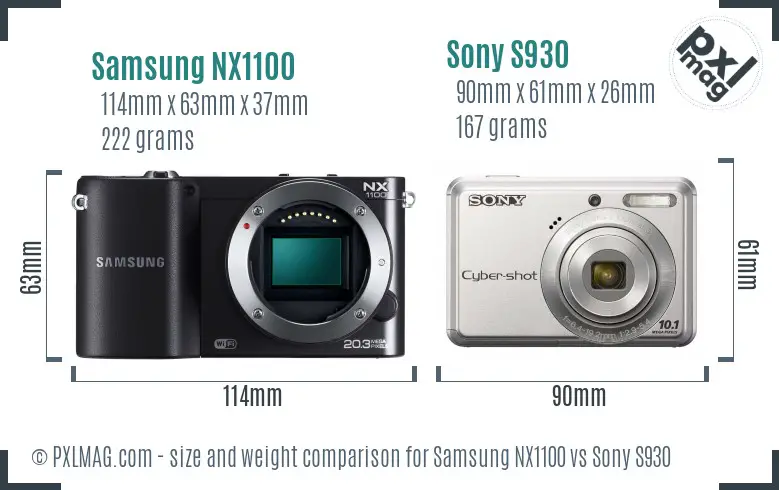 Samsung NX1100 vs Sony S930 size comparison