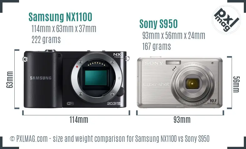 Samsung NX1100 vs Sony S950 size comparison