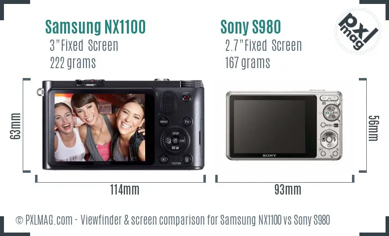 Samsung NX1100 vs Sony S980 Screen and Viewfinder comparison