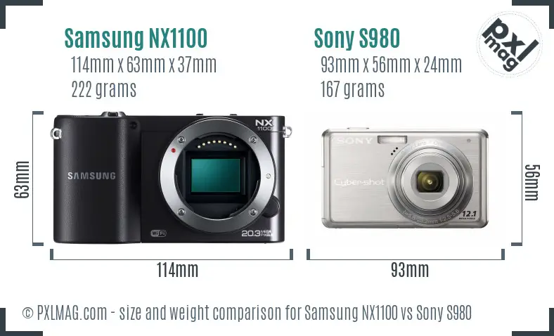 Samsung NX1100 vs Sony S980 size comparison
