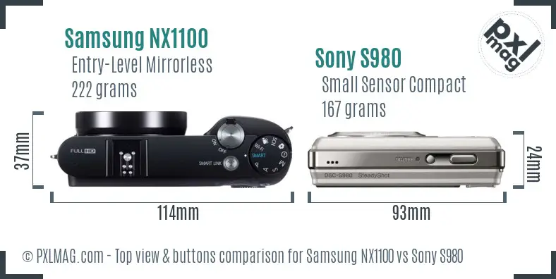 Samsung NX1100 vs Sony S980 top view buttons comparison