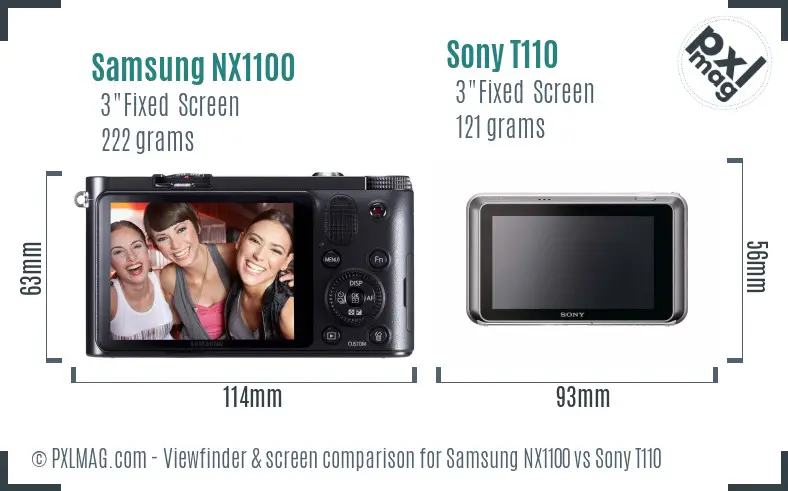 Samsung NX1100 vs Sony T110 Screen and Viewfinder comparison