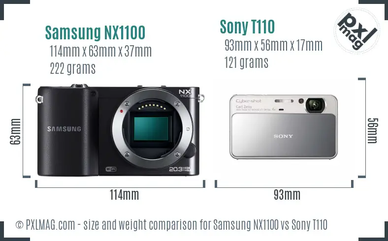 Samsung NX1100 vs Sony T110 size comparison