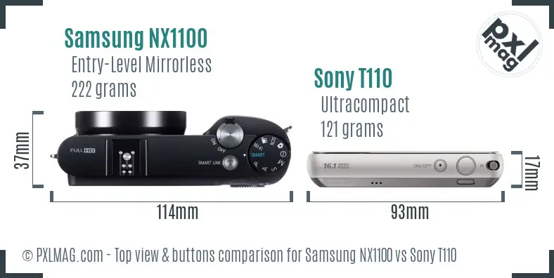 Samsung NX1100 vs Sony T110 top view buttons comparison