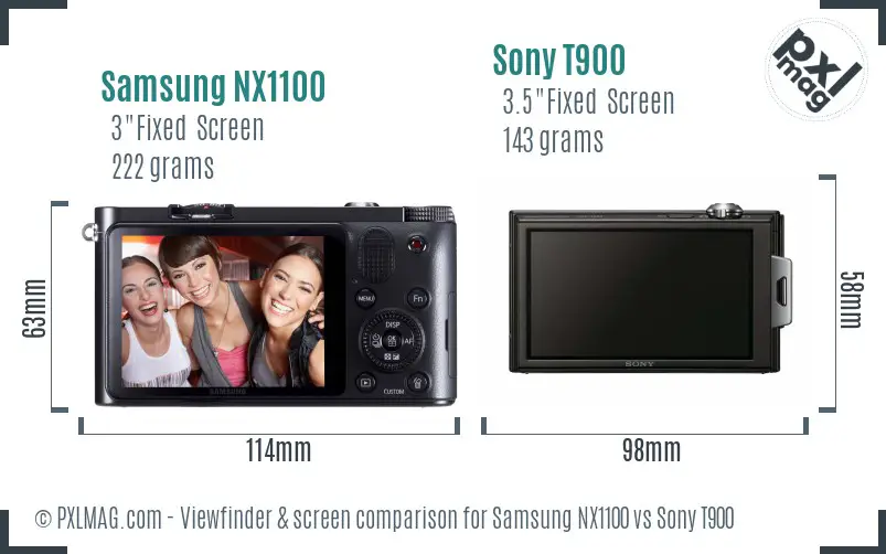 Samsung NX1100 vs Sony T900 Screen and Viewfinder comparison