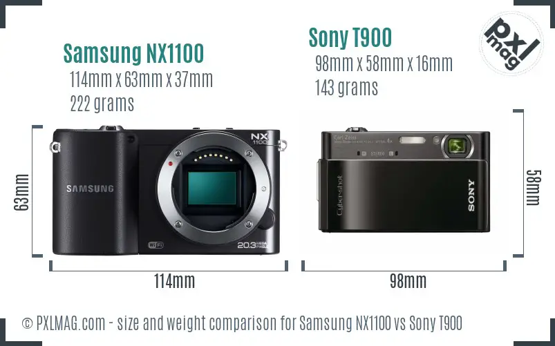 Samsung NX1100 vs Sony T900 size comparison