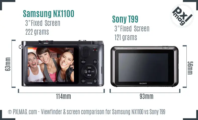 Samsung NX1100 vs Sony T99 Screen and Viewfinder comparison
