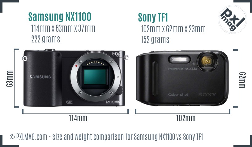 Samsung NX1100 vs Sony TF1 size comparison