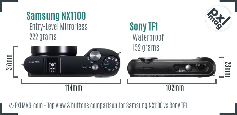 Samsung NX1100 vs Sony TF1 top view buttons comparison