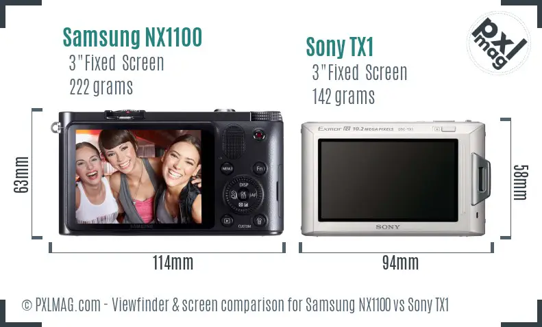 Samsung NX1100 vs Sony TX1 Screen and Viewfinder comparison