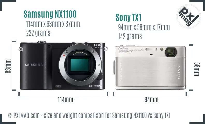 Samsung NX1100 vs Sony TX1 size comparison