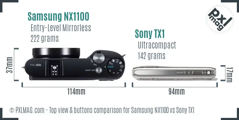 Samsung NX1100 vs Sony TX1 top view buttons comparison