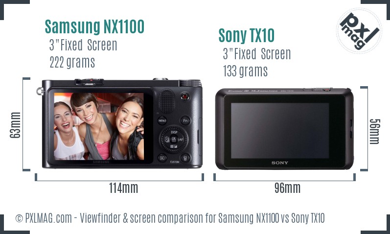 Samsung NX1100 vs Sony TX10 Screen and Viewfinder comparison
