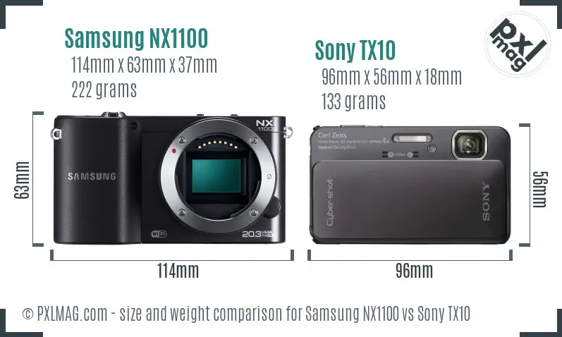 Samsung NX1100 vs Sony TX10 size comparison