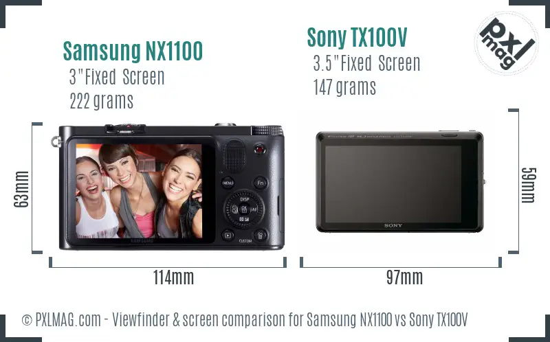 Samsung NX1100 vs Sony TX100V Screen and Viewfinder comparison