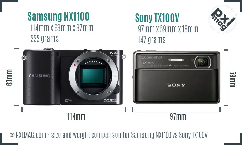 Samsung NX1100 vs Sony TX100V size comparison