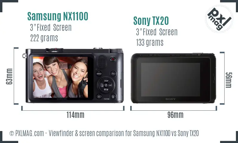Samsung NX1100 vs Sony TX20 Screen and Viewfinder comparison