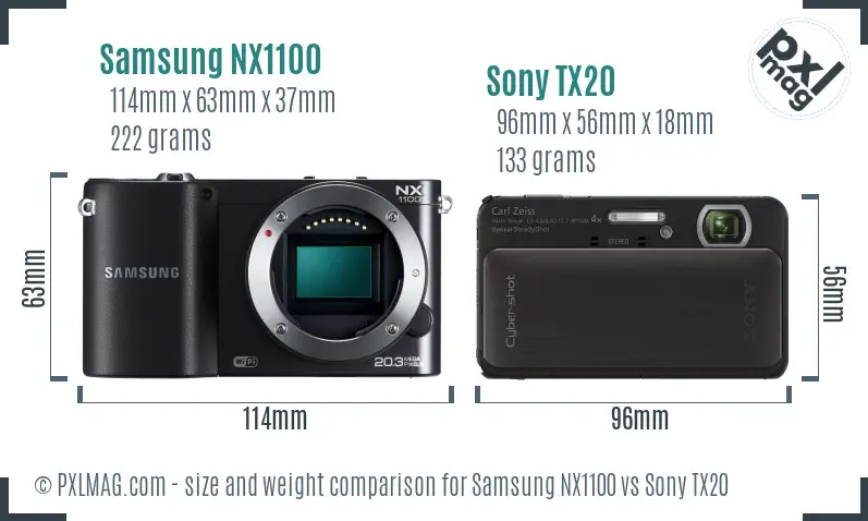 Samsung NX1100 vs Sony TX20 size comparison