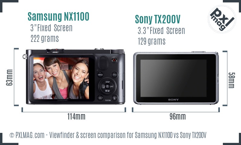 Samsung NX1100 vs Sony TX200V Screen and Viewfinder comparison