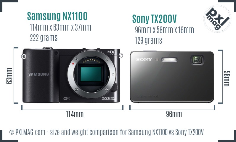 Samsung NX1100 vs Sony TX200V size comparison