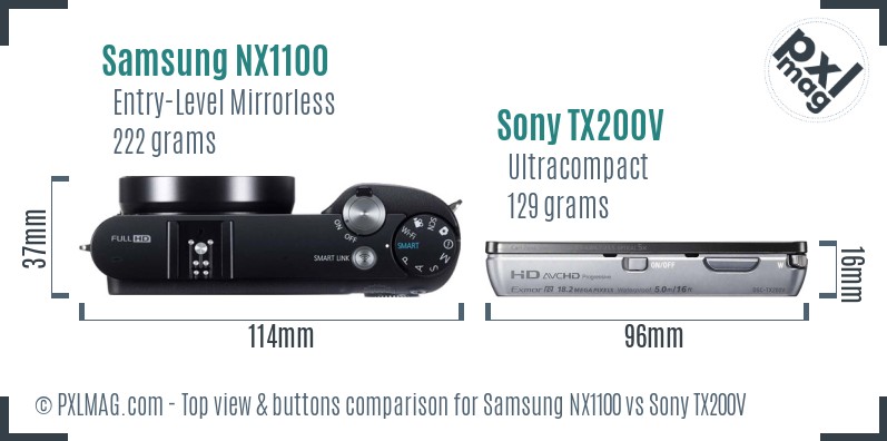 Samsung NX1100 vs Sony TX200V top view buttons comparison