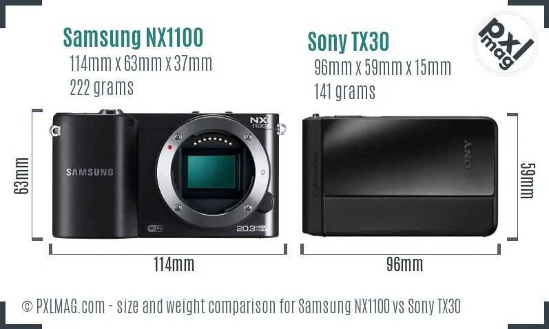Samsung NX1100 vs Sony TX30 size comparison