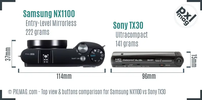 Samsung NX1100 vs Sony TX30 top view buttons comparison