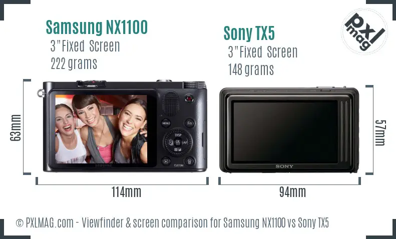 Samsung NX1100 vs Sony TX5 Screen and Viewfinder comparison