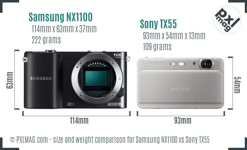 Samsung NX1100 vs Sony TX55 size comparison