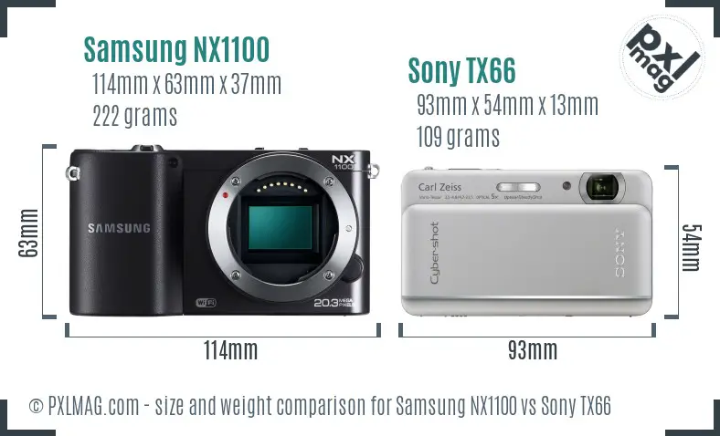Samsung NX1100 vs Sony TX66 size comparison