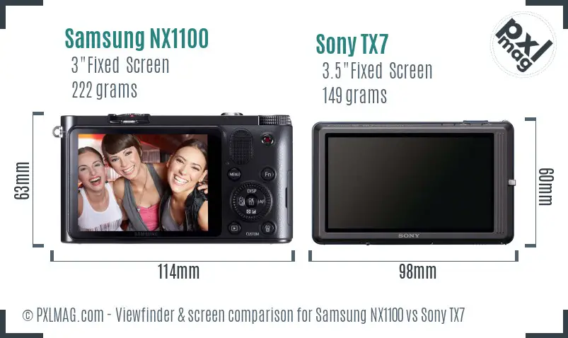 Samsung NX1100 vs Sony TX7 Screen and Viewfinder comparison