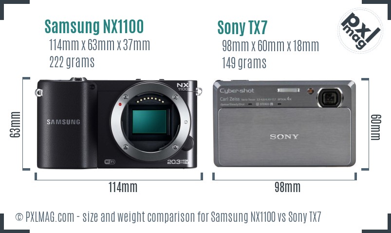 Samsung NX1100 vs Sony TX7 size comparison