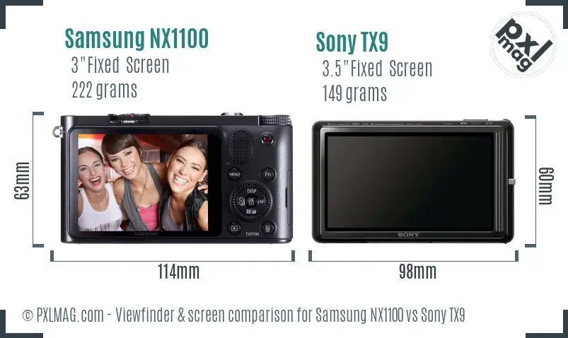 Samsung NX1100 vs Sony TX9 Screen and Viewfinder comparison