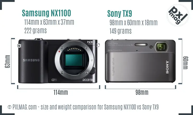 Samsung NX1100 vs Sony TX9 size comparison