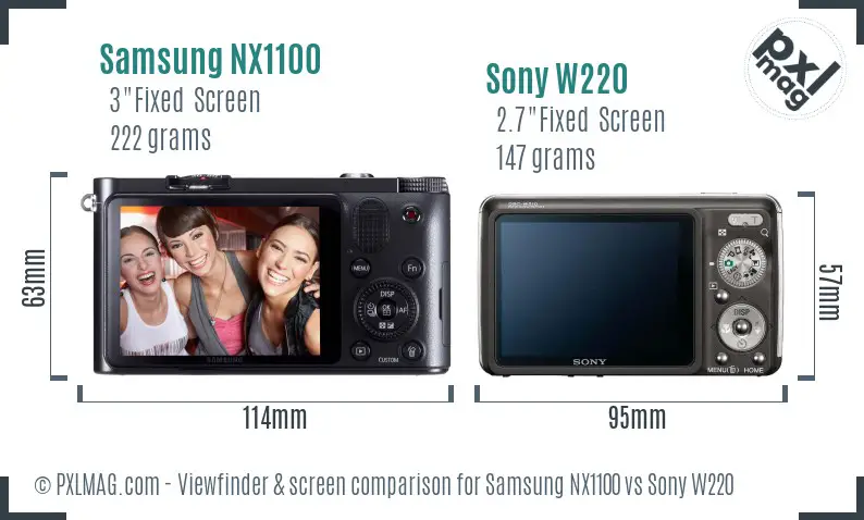Samsung NX1100 vs Sony W220 Screen and Viewfinder comparison